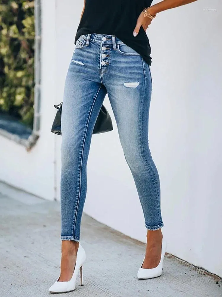 Damenjeans ZOCI 2024 Denim Slim Fit Zerrissene hochelastische Hose Skinny Woman Cargohose Damen