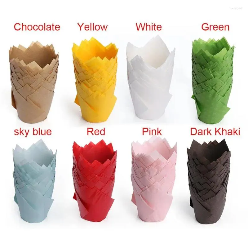 Backformen 50 stücke Einwegpapier Kuchen Dekoration Werkzeuge Form Tulpe Blume Schokolade Cupcake Wrapper Muffin Liner Halter