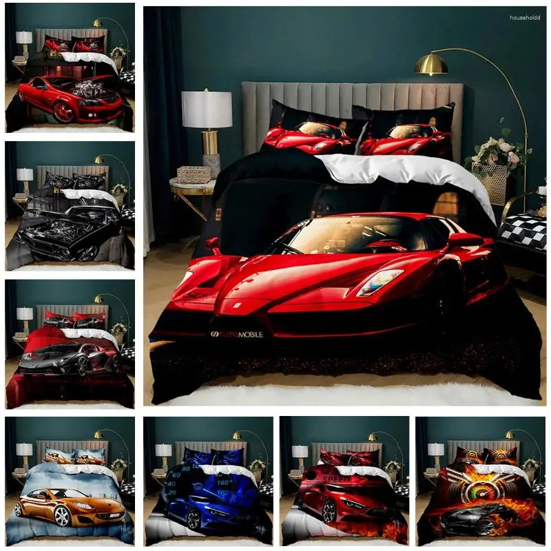 Conjuntos de cama Race Car Set Twin Size Burning Red Flame Duvet Cover 3D Sports 3 Pcs Bedclothes King