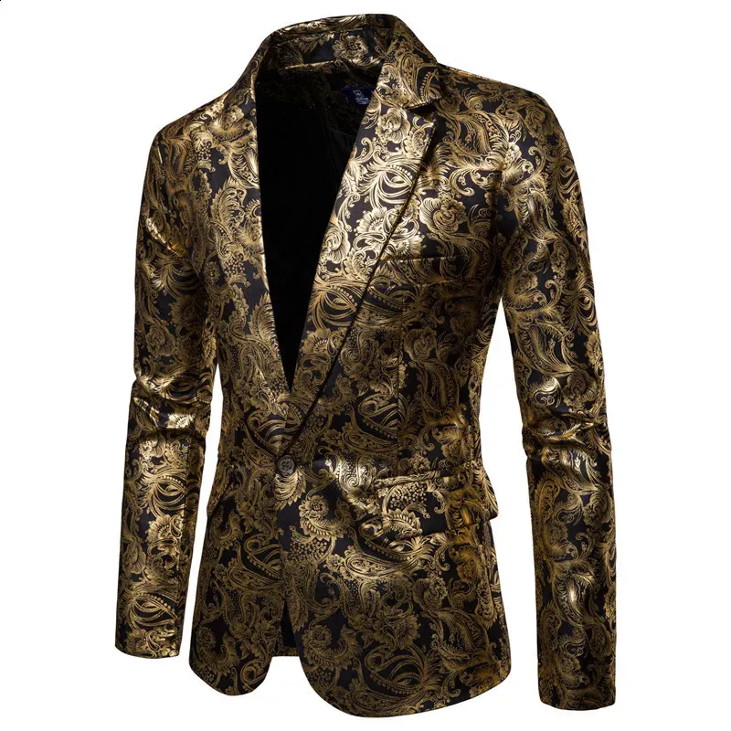 Herren-Blazer mit goldenem Blumenmuster, Business-Freizeitanzug, Hochzeitskleid, goldener Blazer, Mäntel, Jacken 240125