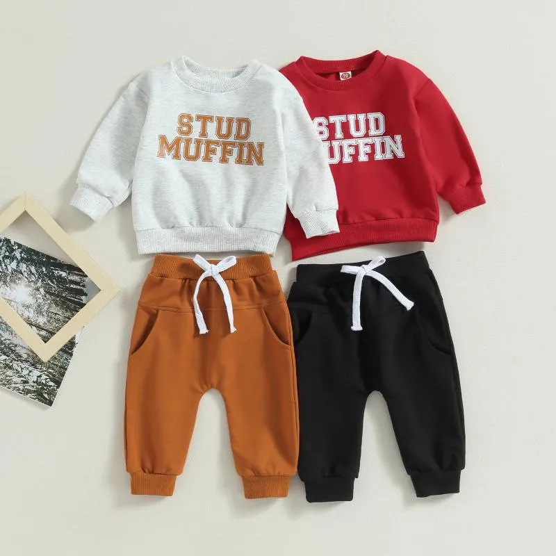 Kläder sätter Citgeeautumn Toddler Baby Boys Girls Outfit Letter Print Lång ärm Sweatshirt och Elastic Pants Set Spring Fall Clothes