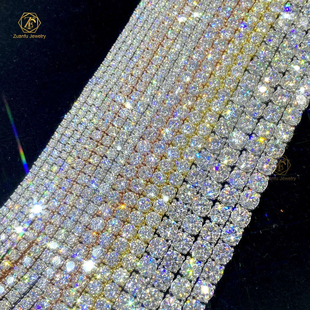 Dropshipping Collana ghiacciata 2mm 3mm 4mm 5mm 6.5mm Moissanite Catena da tennis Argento Vvs Diamante Uomo Donna Gioielleria raffinata Bracciale