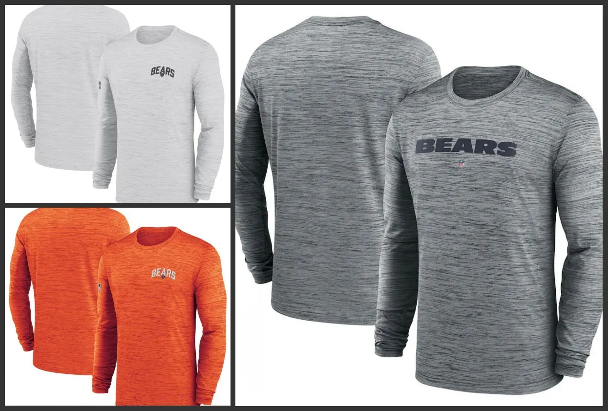 Chicago''bears'men Heather Grey Boreline Team Velocity Performance Długie rękawie T-shirt