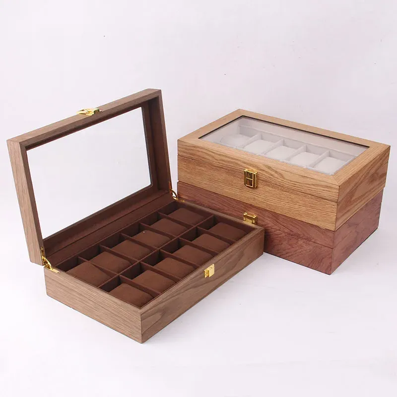 Charm Uhrenbox Organizer für Herren Holz 12 Fächer Großhandel Holz Schmuckschatulle Ohrringe Ring Schmuck Anhänger Aufbewahrungsbox Retro Mode