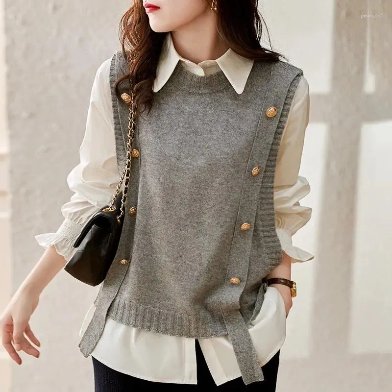 Women's Vests Fashion Knitted Vest For Women Sleeveless Sweater Retro Knit Tank-Top Korean Female Autumn And Winter Pullover