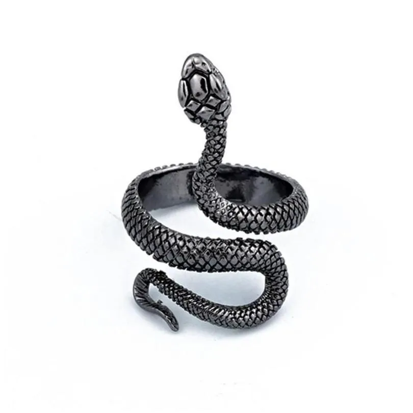 Cluster Rings Vintage Punk Exaggerated Serpentine Snake Fashion Opening Adjustable Ring Jewelry Gift Drop Delivery Dhzlg