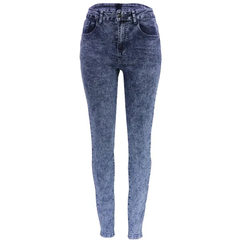 women casual jean high waist pants Bleached slim High elastic fit long Pencil pants female trousers good quality 
