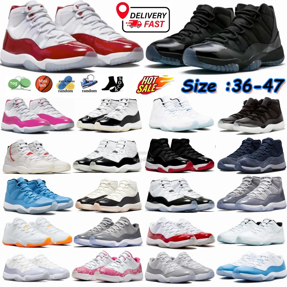 Cherry 11s DMP 11 chaussures de basket-ball hautes hommes femmes baskets basses Bred Concord Cool Cement gris casquette gamma et robe jaune peau de serpent rose baskets de sport pour hommes