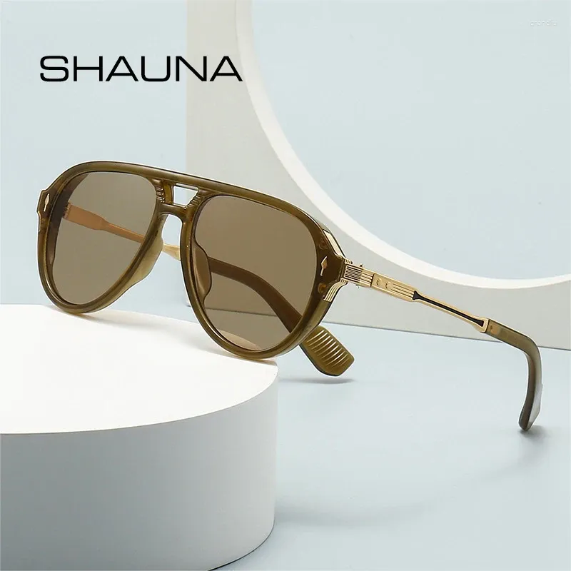 Solglasögon Shauna Retro Double Bridges Pilot Men Fashion Brand Designer Shades UV400 TRENDEND RIVETS Kvinnor Lyxiga solglasögon