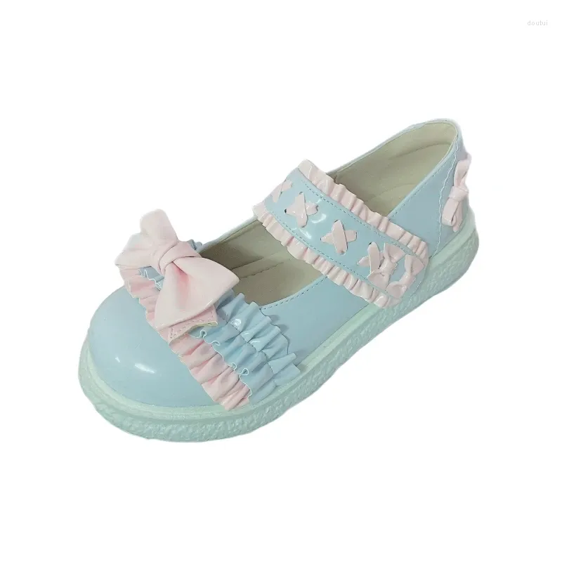 Chaussures habillées Sweet Lolita Vintage Bout rond Femmes College Student JK Uniforme Kawaii Loli Anime Mignon Bow