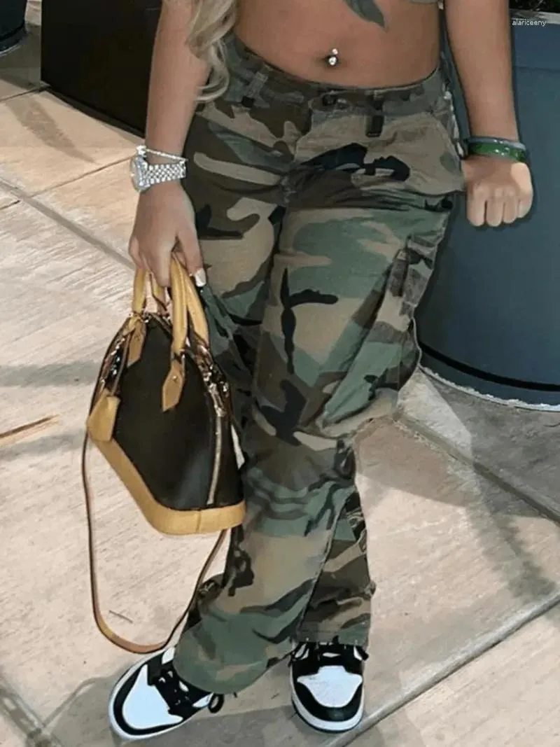 Pantalon femme grande taille imprimé Camouflage poche latérale Cargo Camouflage taille moyenne décontracté femmes loisirs réguliers dame 2024