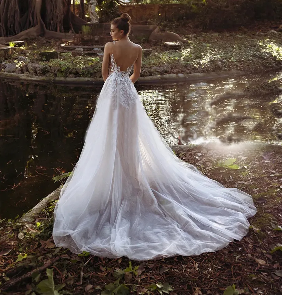 Bohemian Lace & Tulle Bridal Gown: Illusion Backless Wedding Dress - Shop  Now! Best Seller from Dhgate A-Line Wedding Dresses - price 491.95