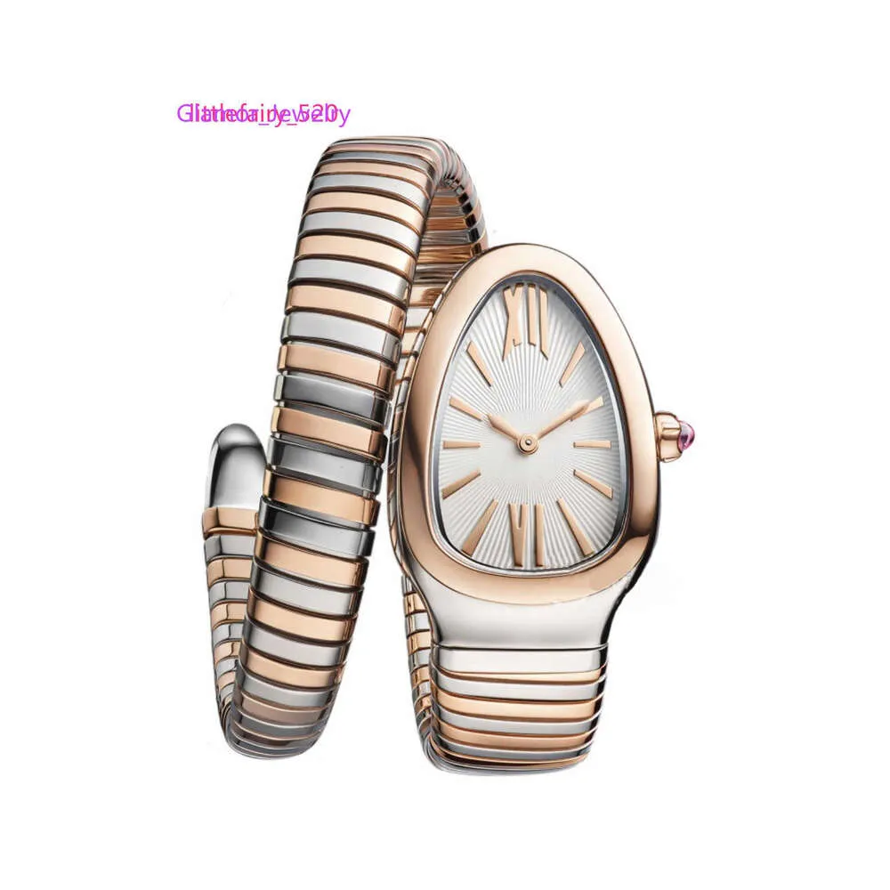 Orologi da donna Orologio da donna 32 mm in acciaio inossidabile a doppia ferita a forma di serpente importato movimento al quarzo cinturino a molla Piccolo braccialettoOrologio di moda di lusso