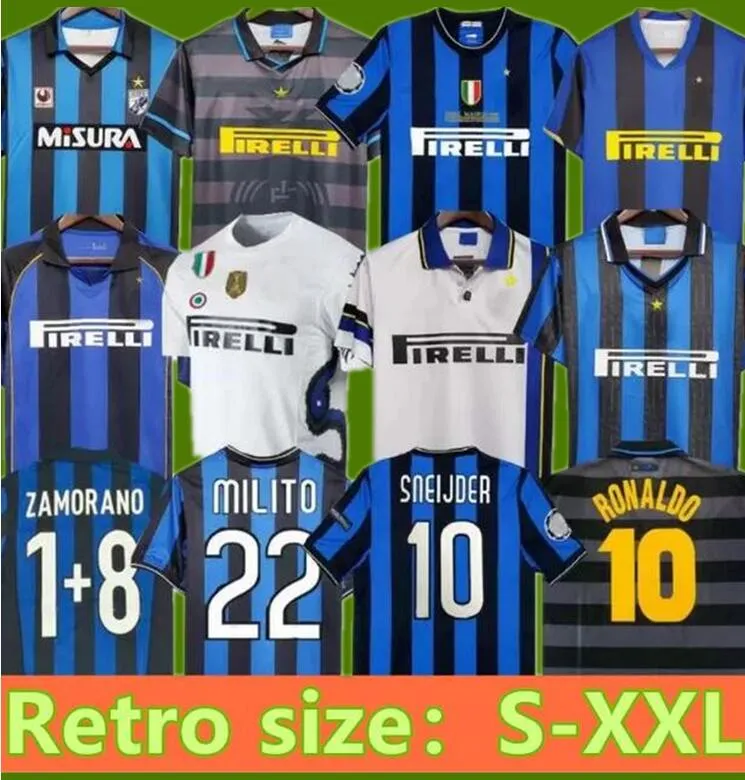 Inters Milans Retro Soccer Jerseys Ronaldo Crespo Adriano 97 98 99 00 03 04 07 09 2010 2011 Milito Sneijder J.Zanetti Ibrahimovic Men Classic Football Shirt