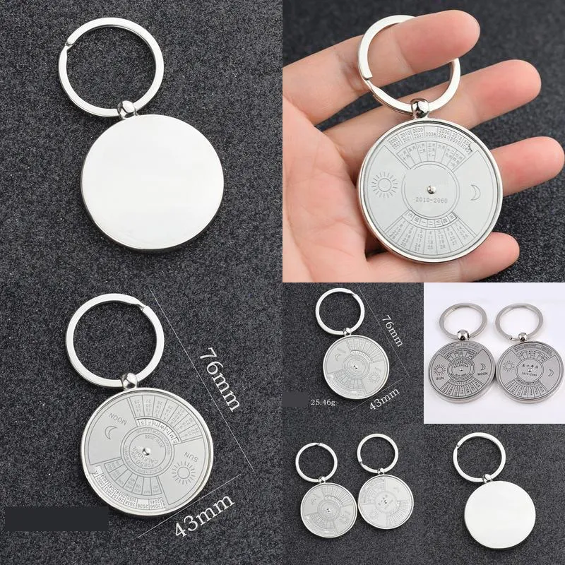 Keychains Lanyards Metal Chinese and English Calender Keychain Pendant Personlighet Creative Custom Company Logo Drop Delivery Otqmk