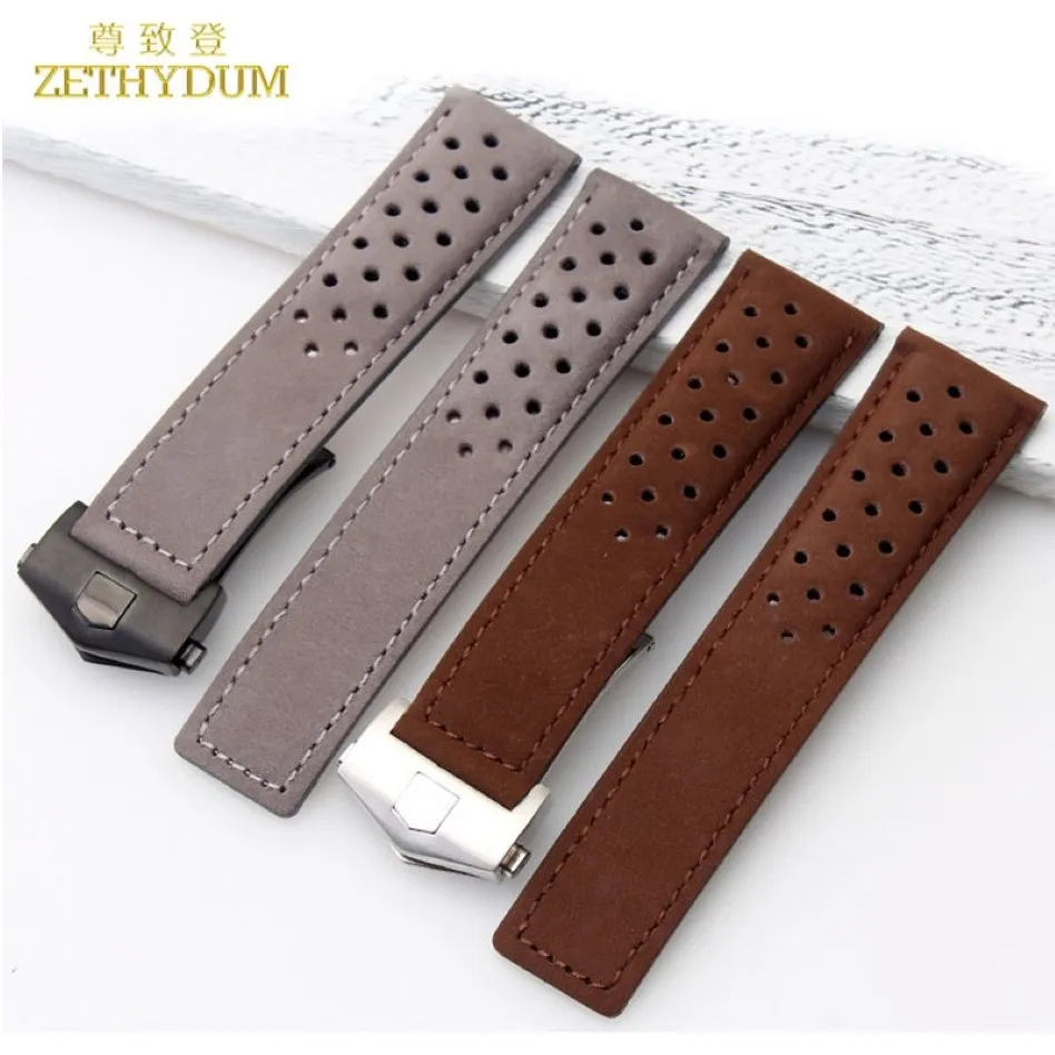 Genuine Leather Bracelet 22mm Watchband watch strap for wrist watches brown gray breathable Watch band accessories fold buckle285x