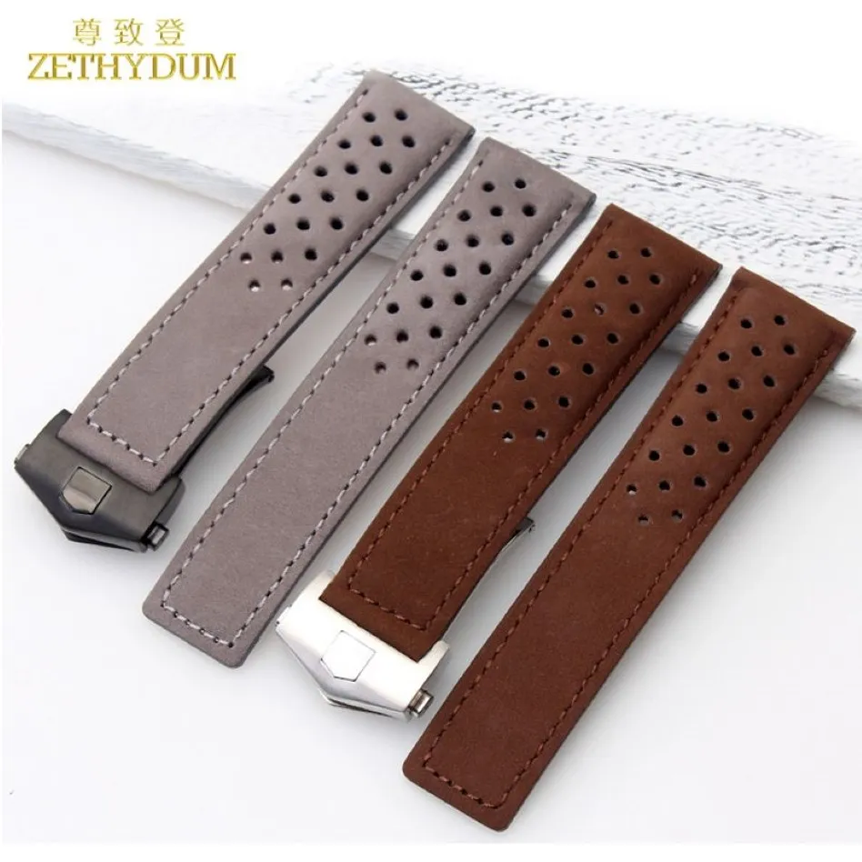 Echt lederen armband 22 mm horlogeband horlogeband voor polshorloges bruin grijs ademend horlogebandaccessoires vouwgesp285x