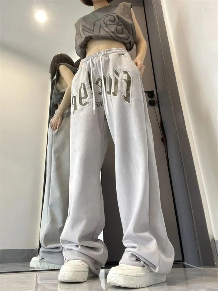 Women's Pants QWEEK Hip Hop Gray Joggers Sweatpants Women Oversized Letter Embroidery Streetwear Black Track Y2K Kpop Jogging Pantalon