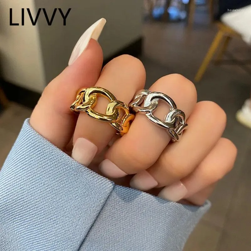 Cluster Ringe LIVVY Silber Farbe Twisted Geometrische Kette Für Frauen Paare Vintage Einfache Glatte Handgemachte Mode Edlen Schmuck