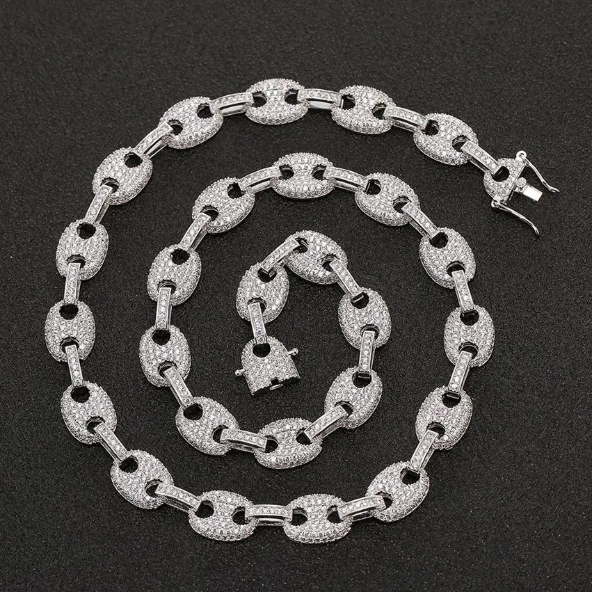 Collier ras du cou à maillons marins soufflés en CZ glacé, chaîne de perles, or, argent, zircone cubique multicolore, 16-24 pouces, 267S