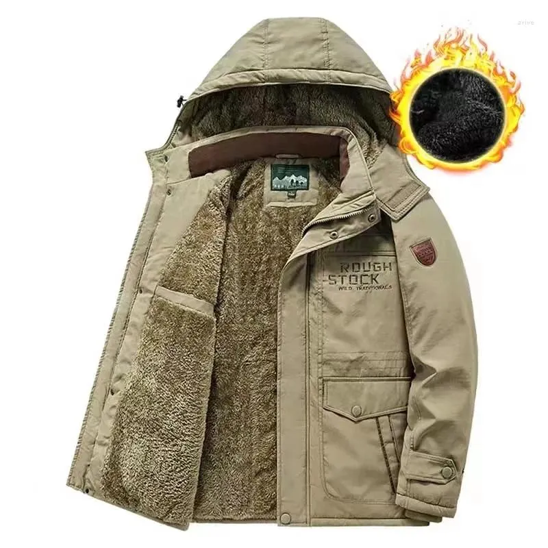 Herren-Trenchmäntel, Fleece, warmer Wintermantel, Bomberjacke, Kleidung, winddicht, Windjacke, dicker Parka, Militär-Reißverschluss, Kapuze, Outdoor