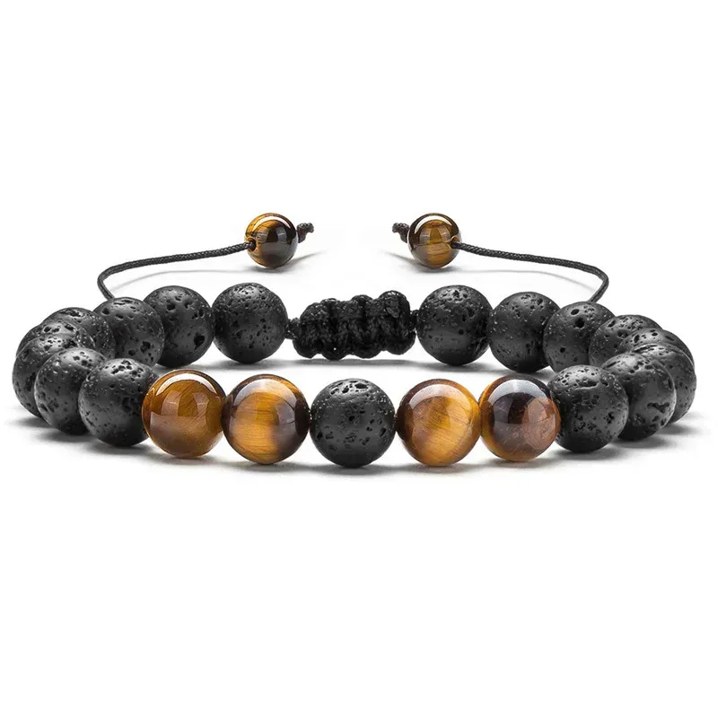 Adjustable Volcanic Lava Stone Bead Bracelet Yoga Lava Oil Diffuser Bead Braided Bracelets Bangle Healing Balance For Men Women