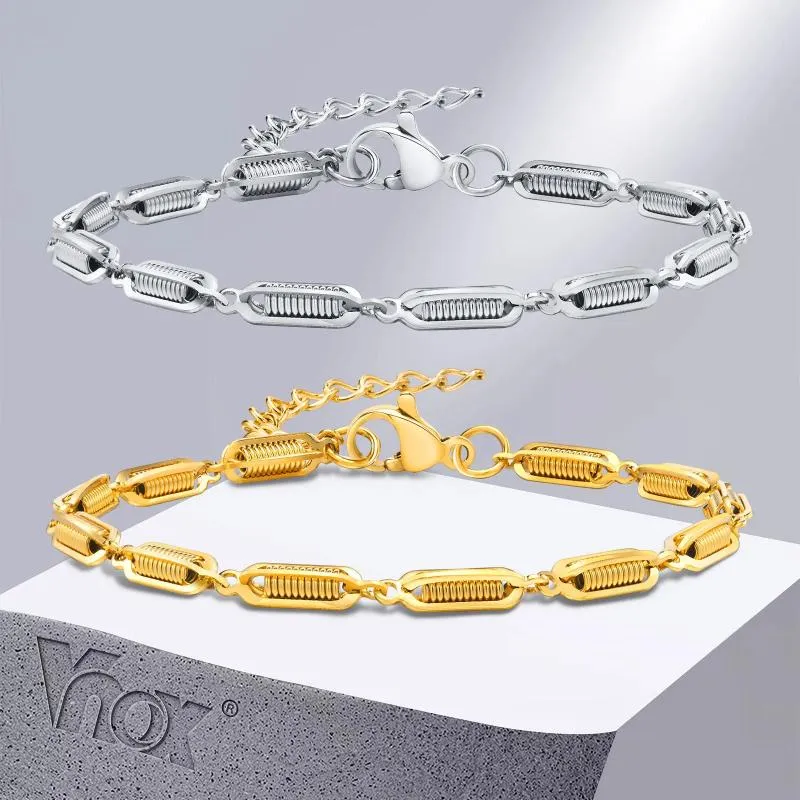 Link-Armbänder Vnox Coole, federförmige Kette für Damen und Herren, stilvolles Edelstahl-Armband mit runden Röhrengliedern