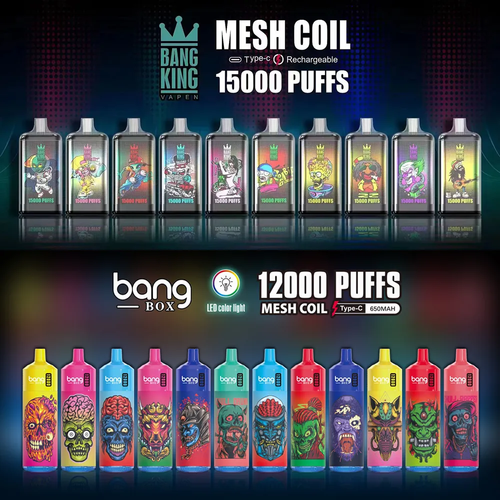 Orijinal Bang Box 12000 Bang King 15000 Puff 12000 15k Puflar Tek Kullanımlık Vapes Kalem E Sigara Vs Bang 12000 13000 18000 Buharlaştırıcı Şarj Mesh Bobin Vape Kalem