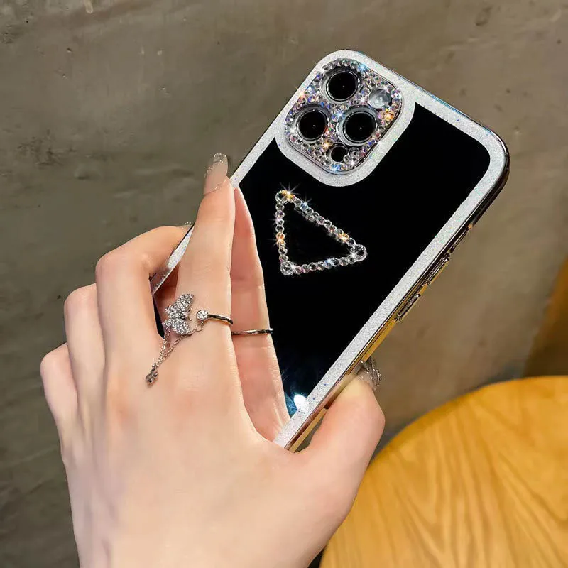 15 Pro iPhone Max Designer Diamond Phone Custodia per Apple 14 Plus 1 12 11 Bling Rhinestone Glitter Chromed Mirror Fulling Cover Coque Fundas 2 Coque Fundas 2