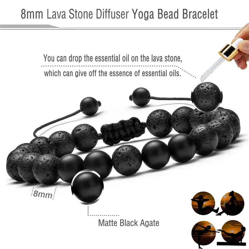 Adjustable Volcanic Lava Stone Bead Bracelet Yoga Lava Oil Diffuser Bead Braided Bracelets Bangle Healing Balance For Men Women