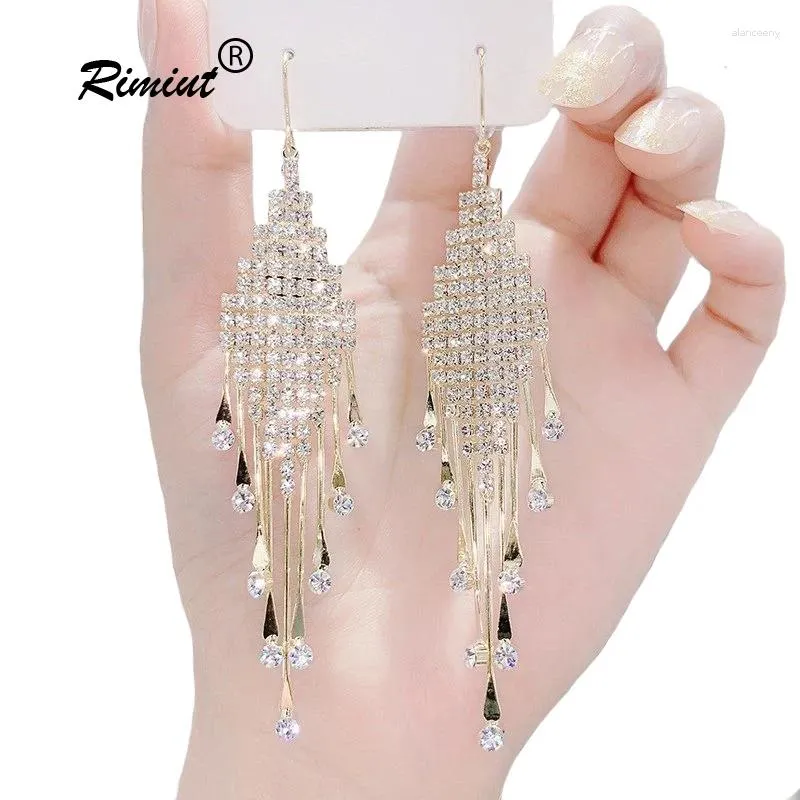 Kolczyki Dangle Rimiut Fashion Women Clear Rhinestone Long Tassel 925 Srebrna igła Temperament K inkura