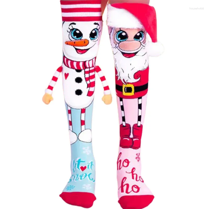 Decorações de Natal Meias Engraçadas Joelho Alto Papai Noel e Boneco de Neve Novidade Chinelo Aconchegante Feminino para Meninas Fofo