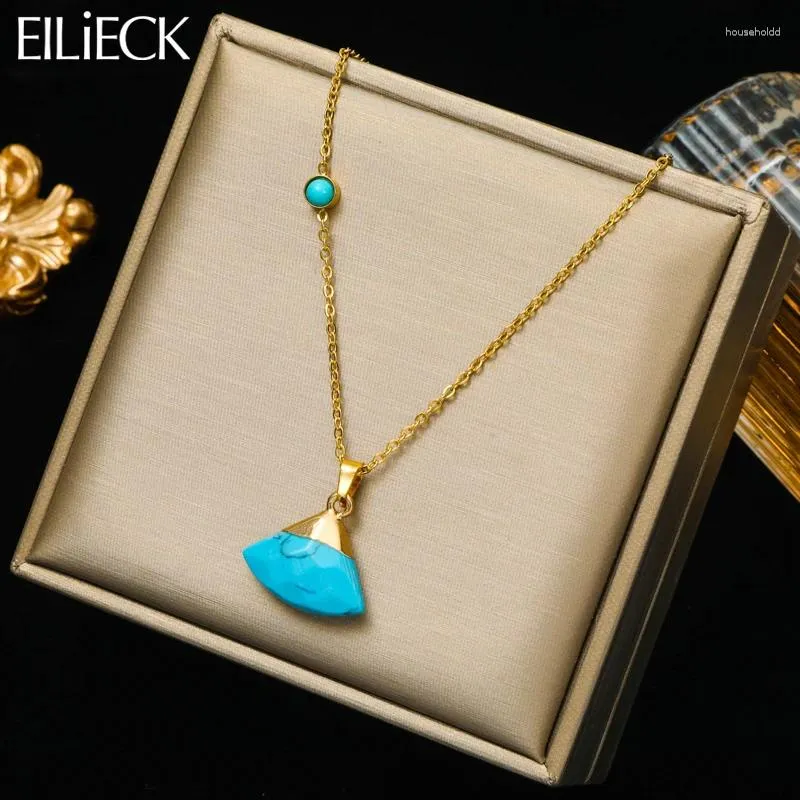 Collares colgantes EILIECK 316L Acero inoxidable Geométrico Collar de piedra verde para mujeres Chica Vintage Cuello Cadena Joyería Regalo de cumpleaños