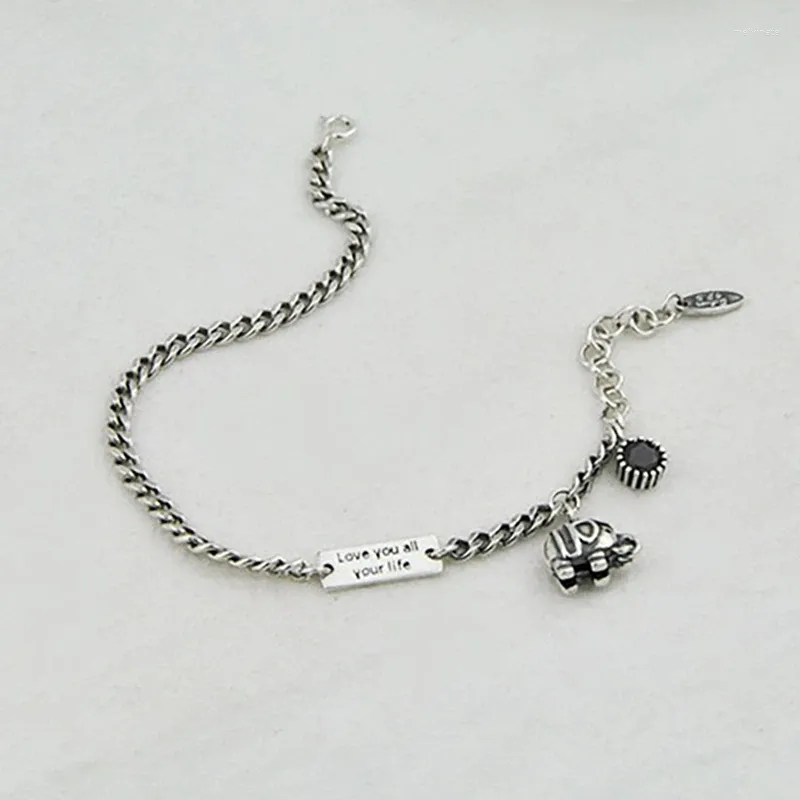 Bracelets à maillons Style éléphant lettre carte carrée Bracelets pour femmes hommes Couple Thai argent couleur bijoux