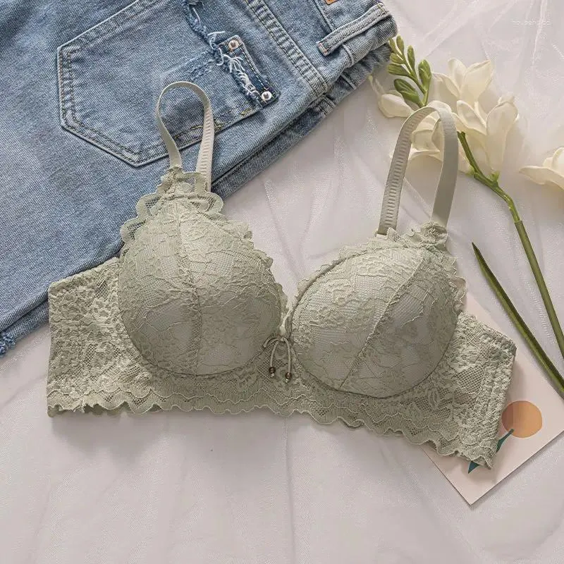 Soutien-gorge anti-affaissement pour filles, sous-vêtements fins sans anneau en acier, petite poitrine froncée, dentelle, grande tasse sexy