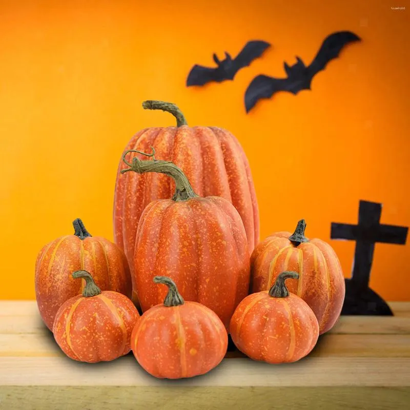 Decorative Flowers 7/8Pcs Autumn Harvest Artificial Pumpkins Large Fake Simulation Pumpkin Thanksgiving Realistic Fall Decorations For Home