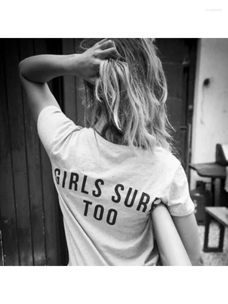 Mulheres camisetas Meninas Surf Too Back Impresso Feminismo T-shirt Mulheres Tumblr Moda Gráfico Tee Verão Manga Curta Casual Tops Brancos