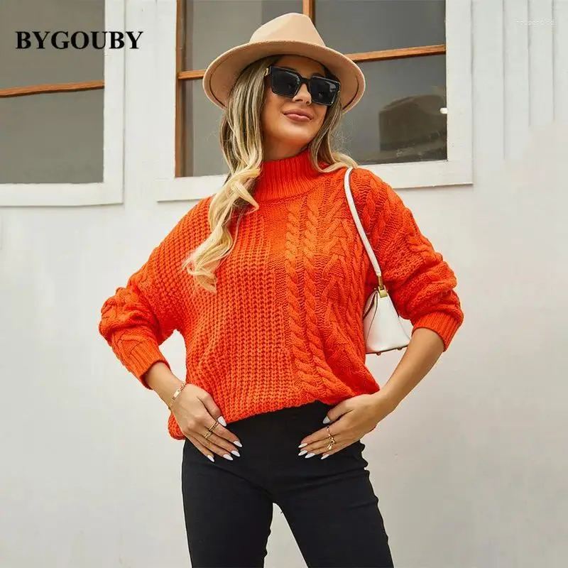 Pulls pour femmes BYGOUBY Femmes Pull à col roulé Automne Hiver Corase Knit Jumper 2024 Euro Style Femme Pull Top Pull Femme