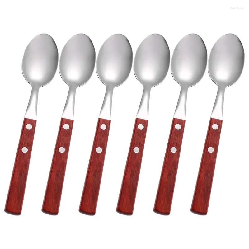 Spoons 6 Pcs Wooden Handle Western Spoon Stirring Coffee Scoop Kitchenware Curved