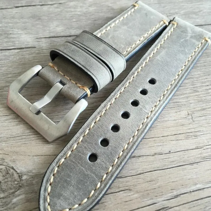 Horlogebanden Lederen Band Strap 20mm 22mm 24mm 26mm Mannen Dikke Horlogebanden Armband Riem met Metalen Gesp Voor Panerai