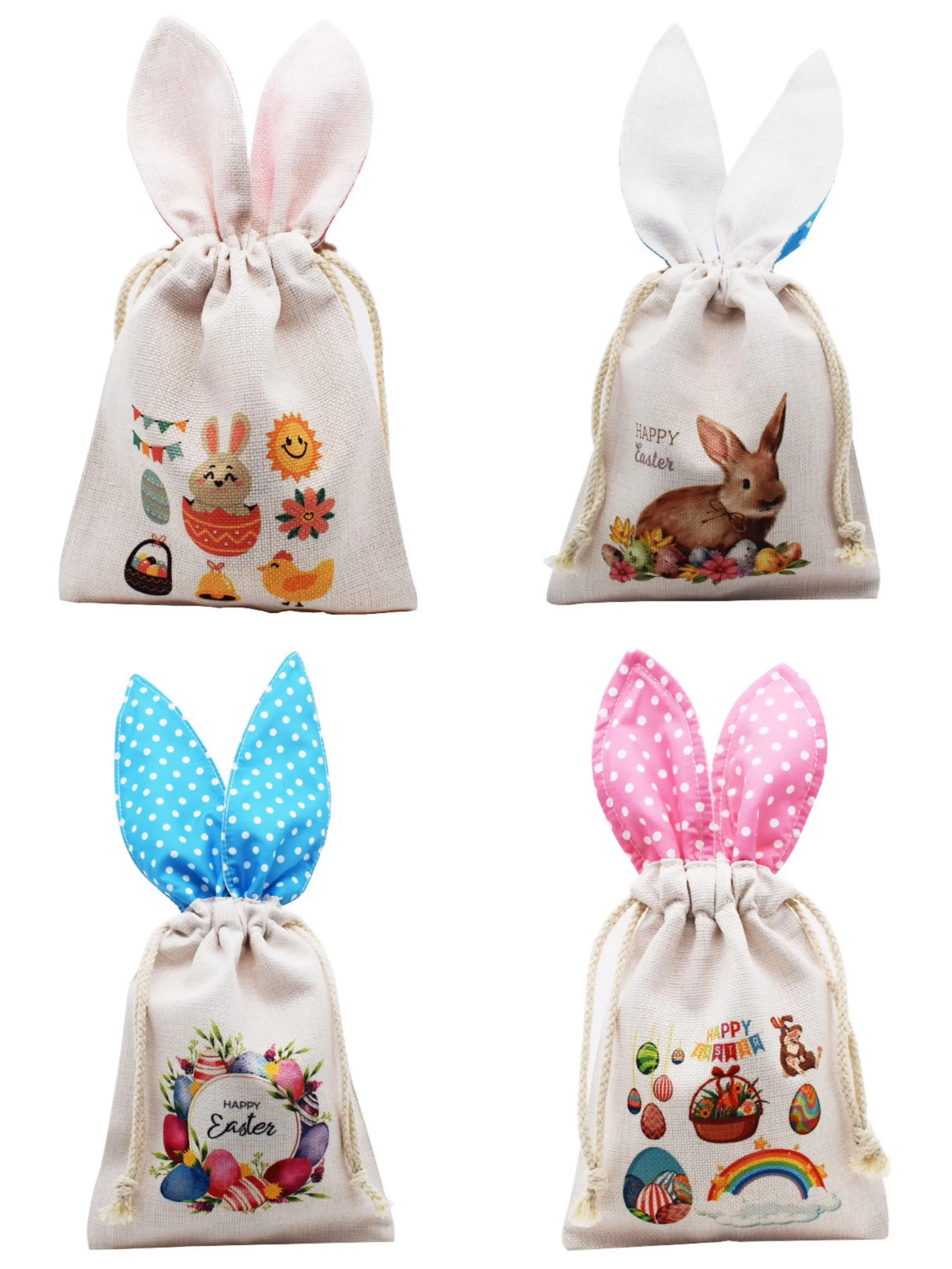 Easter Bunny Pouch Bags Gift Wrap with Rabbit Ears Easter Rabbit Tote Bags Easter Gift Bags for Kids 0207