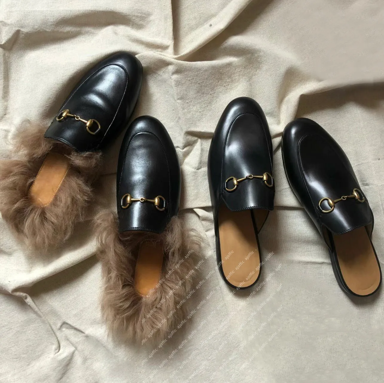 Tasarımcı Terlik Katırlar Slaytlar Kürk Mules Flats Kadın Loafers Metal Zincir Günlük Ayakkabı Dantel Kadife Terlik Orijinal Deri Rahat Resmi Ayakkabılar