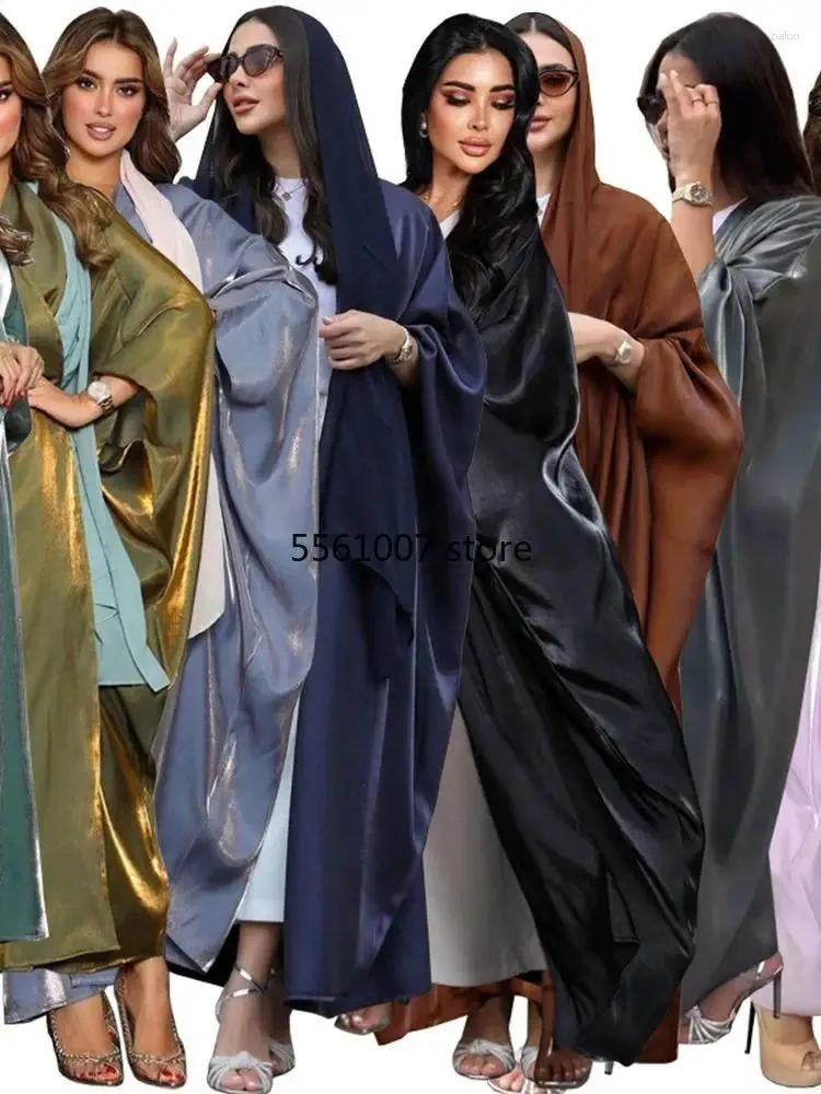 Etniska kläder Ramadan Satin Dubai Abaya Kimono Prayer Clothes Turkiet Islam Muslim Modest Dress Abayas for Women Kebaya Robe Musulmane