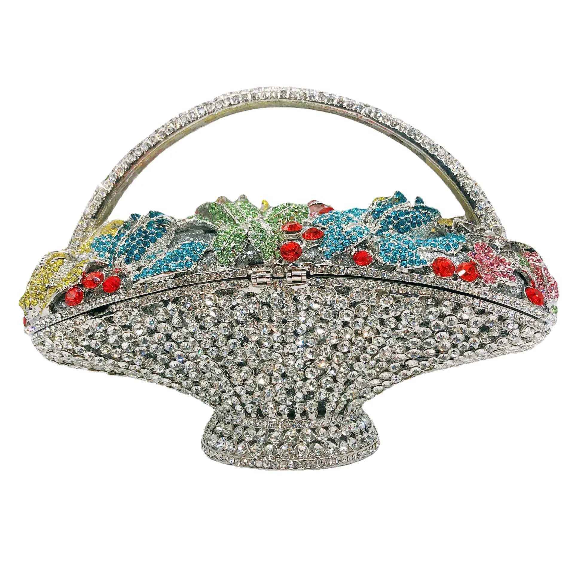 Nieuwe Diamond Set Dinertas Vol Diamanten Bloemenmand Handheld Damestas Banket Enkele Schouder Crossbody Mand Clutch 240203