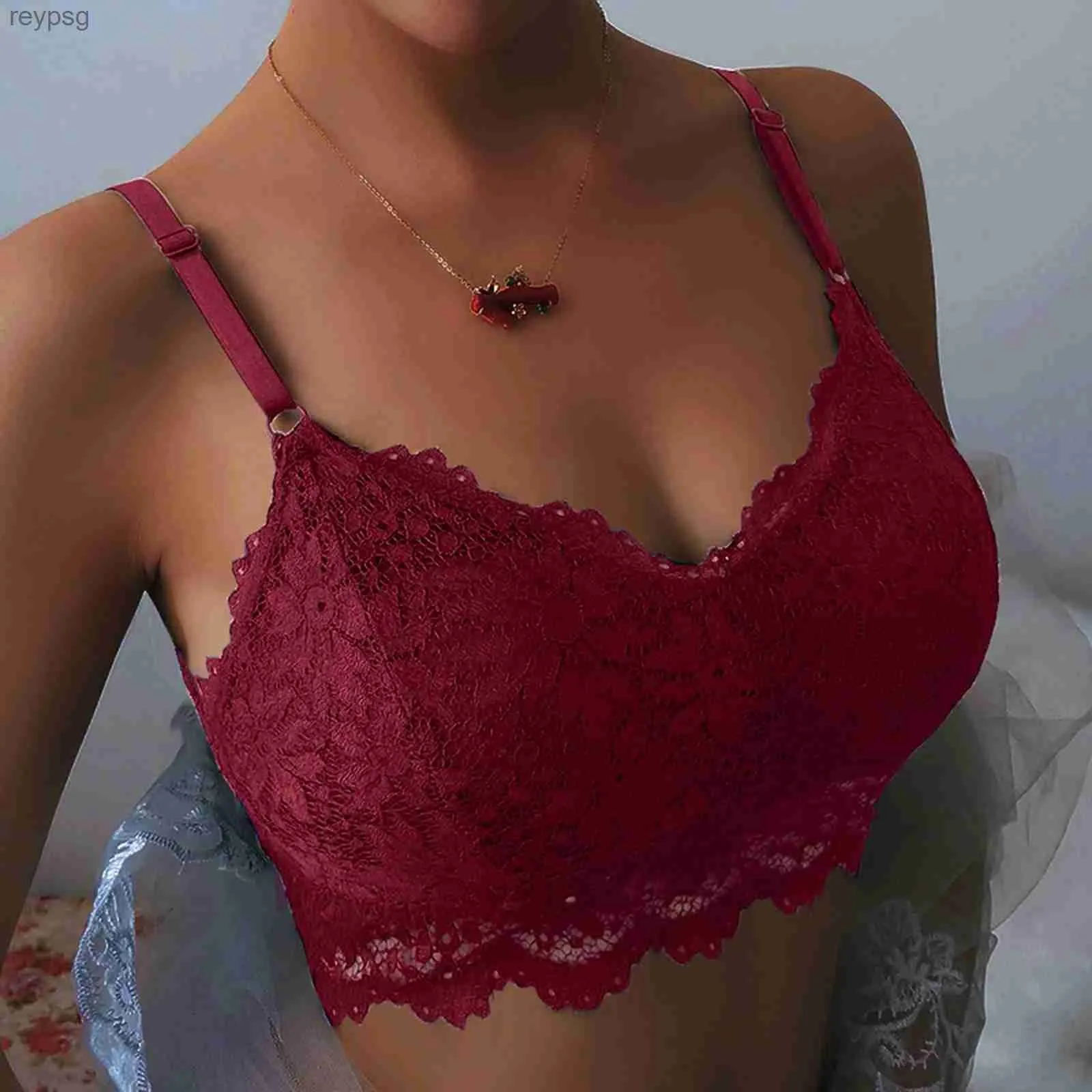 Bras Bras Women Lace Wireless Bra Adjusted Thin Strap Crop Top Breathable Full Cup Push Up Brassiere Solid Color Bralettes YQ240203