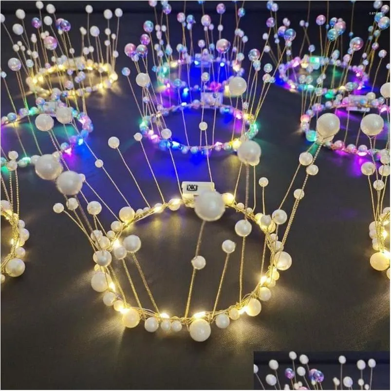 Altre forniture per feste festive Lampada a led Corona di perle Cake Topper Decor Princess Top Strumenti di decorazione di buon compleanno Regalo Wedding Drop Dhcsm