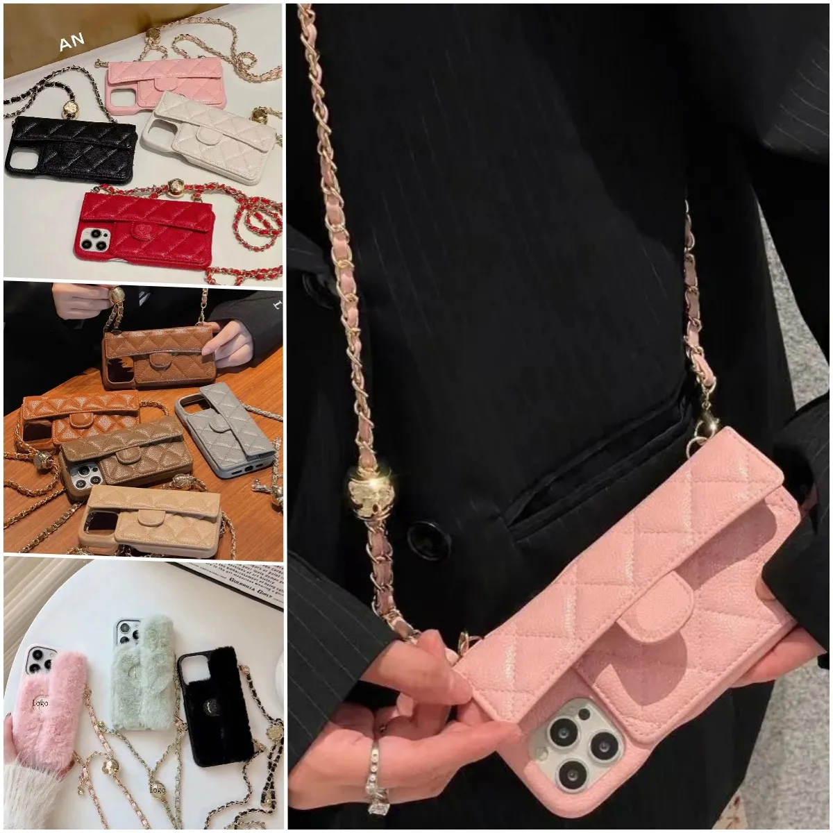 iPhone 15のPro MaxケースLuxurys Brands携帯電話ケースCahin Cross Body Phonecase Womens Designers 14Promax Phonecases 13 12 11 Pro Promax