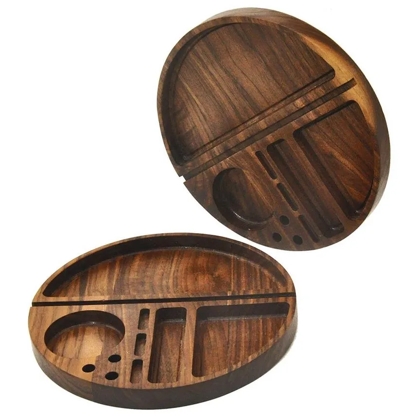 HONEYPUFF Round Shape Wooden Rolling Tray With Groove Diameter 218 MM Natural Wood Tobacco Roll Tray Cigarette Tobacco Rolling Too337R