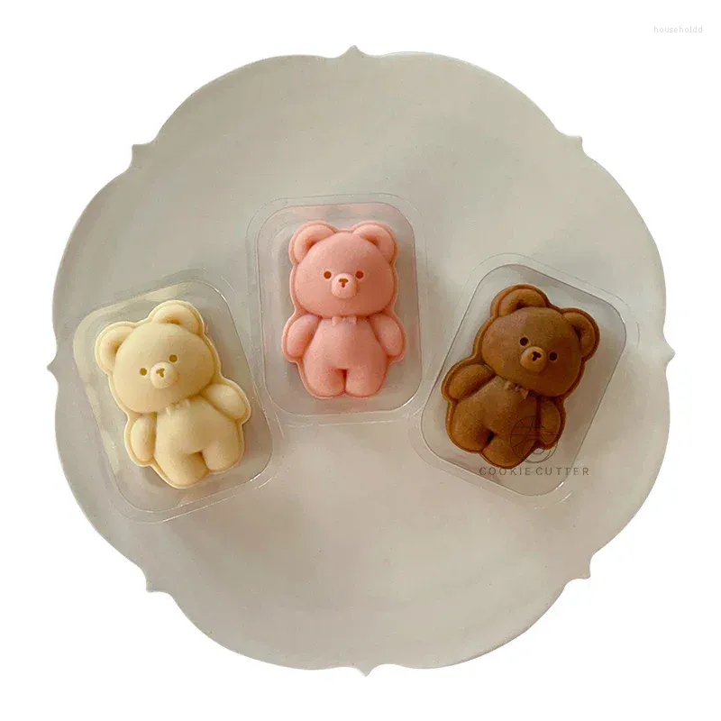 Baking Moulds 30g Mooncake Mold Cartoon Bear Pattern Stamps Hand Press Plungers Pastry Tools Mid-autumn Festival Moon Cake Dessert