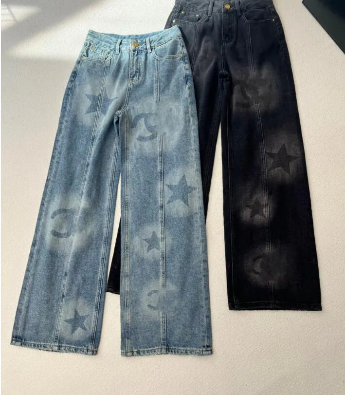 Jeans Women Designer Denim Pants C Letters Printed Blue High Waist Straight Jeans Pants Womens Clothing
